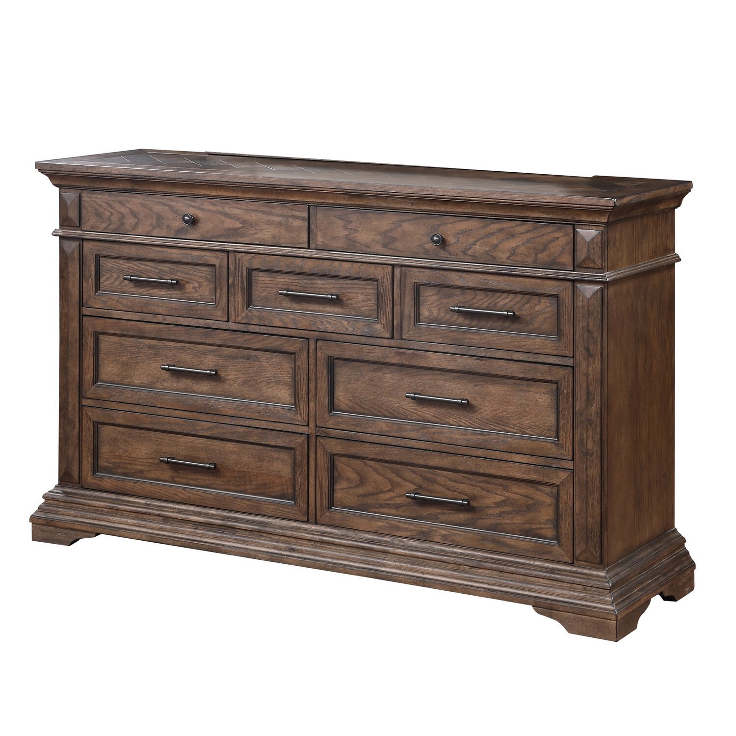Benjara 9 Drawer Wooden Dresser with Metal Handles and Molded Details ...
