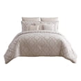thumbnail image 1 of Benjara 9pc Queen Size Comforter Set with Quatrefoil Prints- White Polyester, 1 of 7