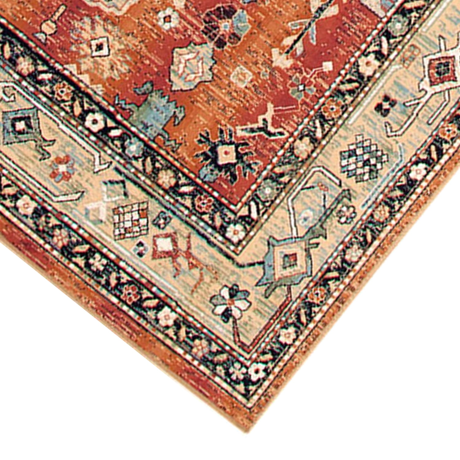 90 X 63 Inch Fabric Rug with Tribal Pattern and Jute Backing, Red and ...