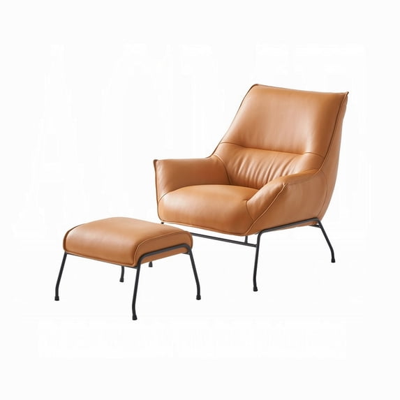 Abela 2pc Set Accent Chair and Ottoman, Sand Brown Top Grain Leather