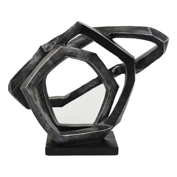 Benjara Abstract Decorative Tabletop Sculpture- Gray Resin Geometric- 17 Inch