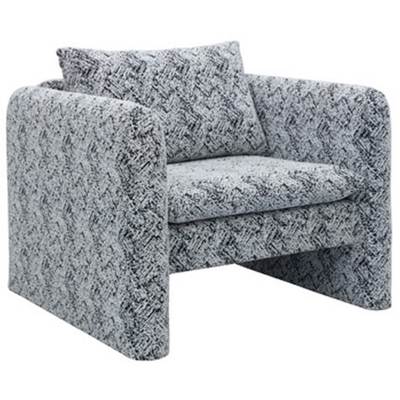 Accent Chair, Geometric Pattern Cushioned Seat, Arms, White Black
