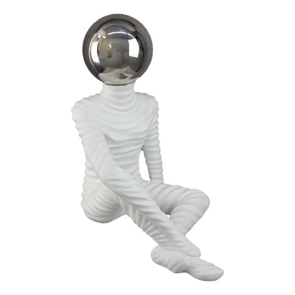 Benjara Accent Decor Statuette- 14" White Resin Body- Sitting Astronaut