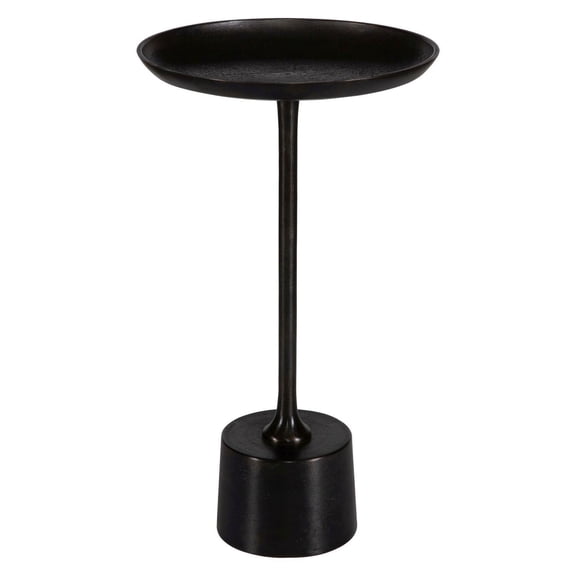 Benjara Accent Drink Table- 13" Round Tray Top- Tapered Black Aluminum Base