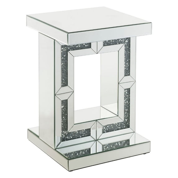 Accent Table with Open Geometric Base and Acrylic Diamond Inlay Silver