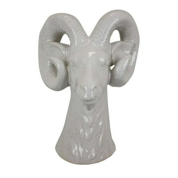 Accent Tabletop Decor, Strong Ram Head Design, White Ceramic 14 Inch