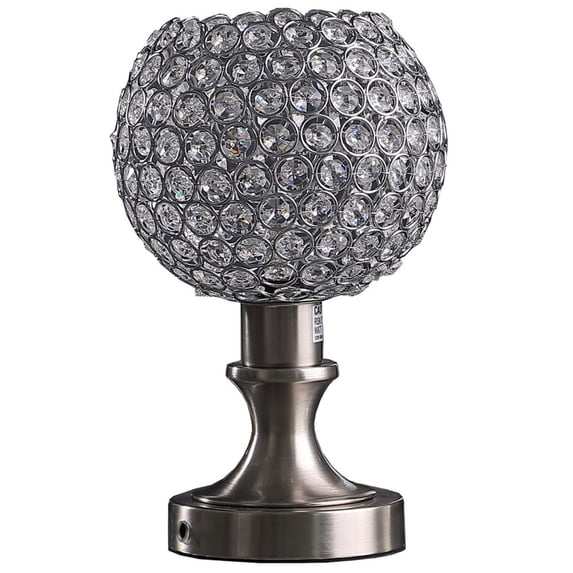 Acrylic Bead Globe Table lamp with Metal Base, Silver- Saltoro Sherpi