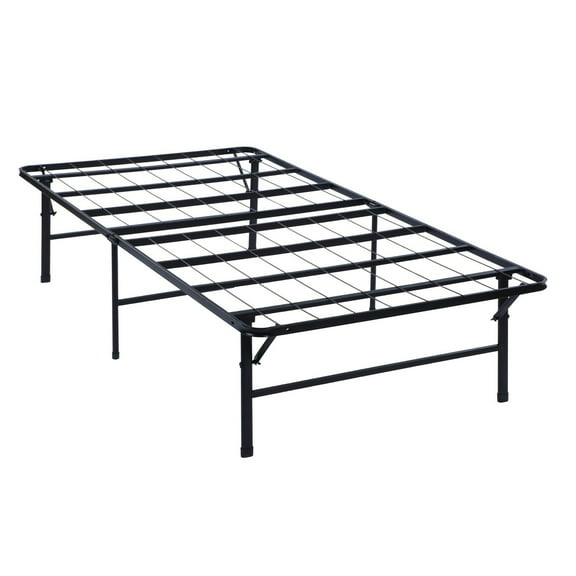 Benjara Adel Twin Size Low Profile Bed, Foldable Metal Frame, Black