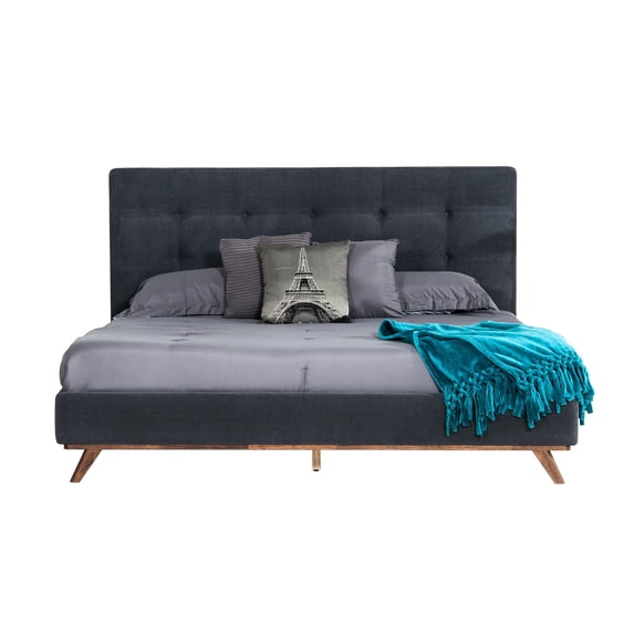 Adia Platform King Bed, Dark Gray Button Tufted Polyester Upholstery