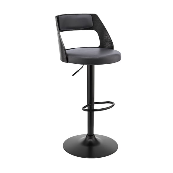 Adjustable Barstool with Open Wooden Back, Black