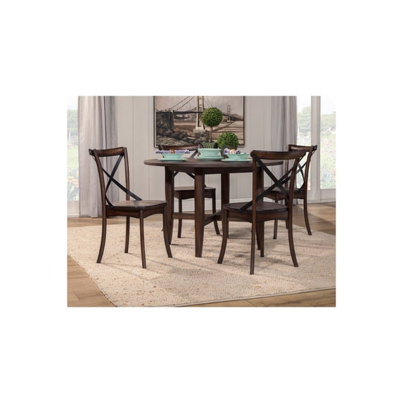 Benjara Aged Look Round Table In Rubberwood Brown