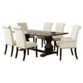 thumbnail image 1 of Benjara Akins 7pc Dining Table Set, Brown Pine Wood, Button Tufted Beige, 1 of 6