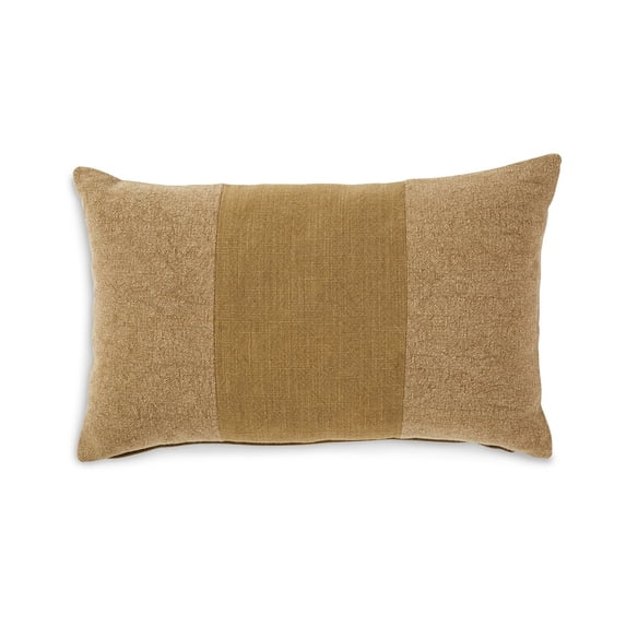 Benjara Ako Lumbar Pillow Set of 4, 14 x 22 Slim, Stonewashed Striped Honey Yellow
