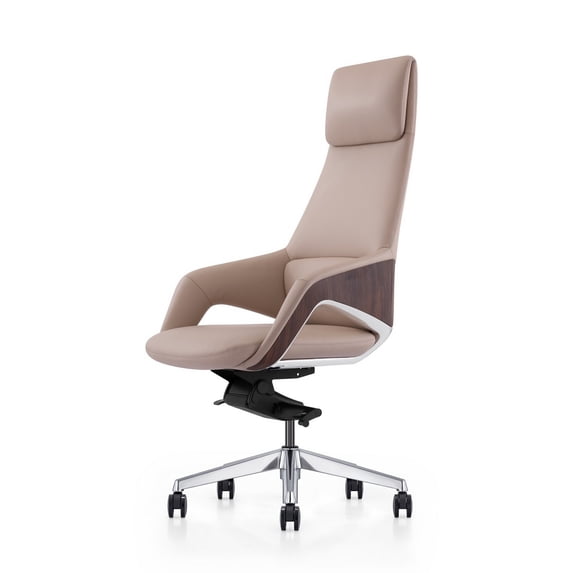 Benjara Akon Office Recliner Chair, Adjustable Height, Swivel, Lux Beige Leather