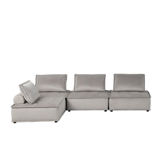 Benjara Alaya 4pc Modular Sectional Sofa, Tufted Seats, Gray Velvet Upholstery-Color:Gray,Material:Velvet