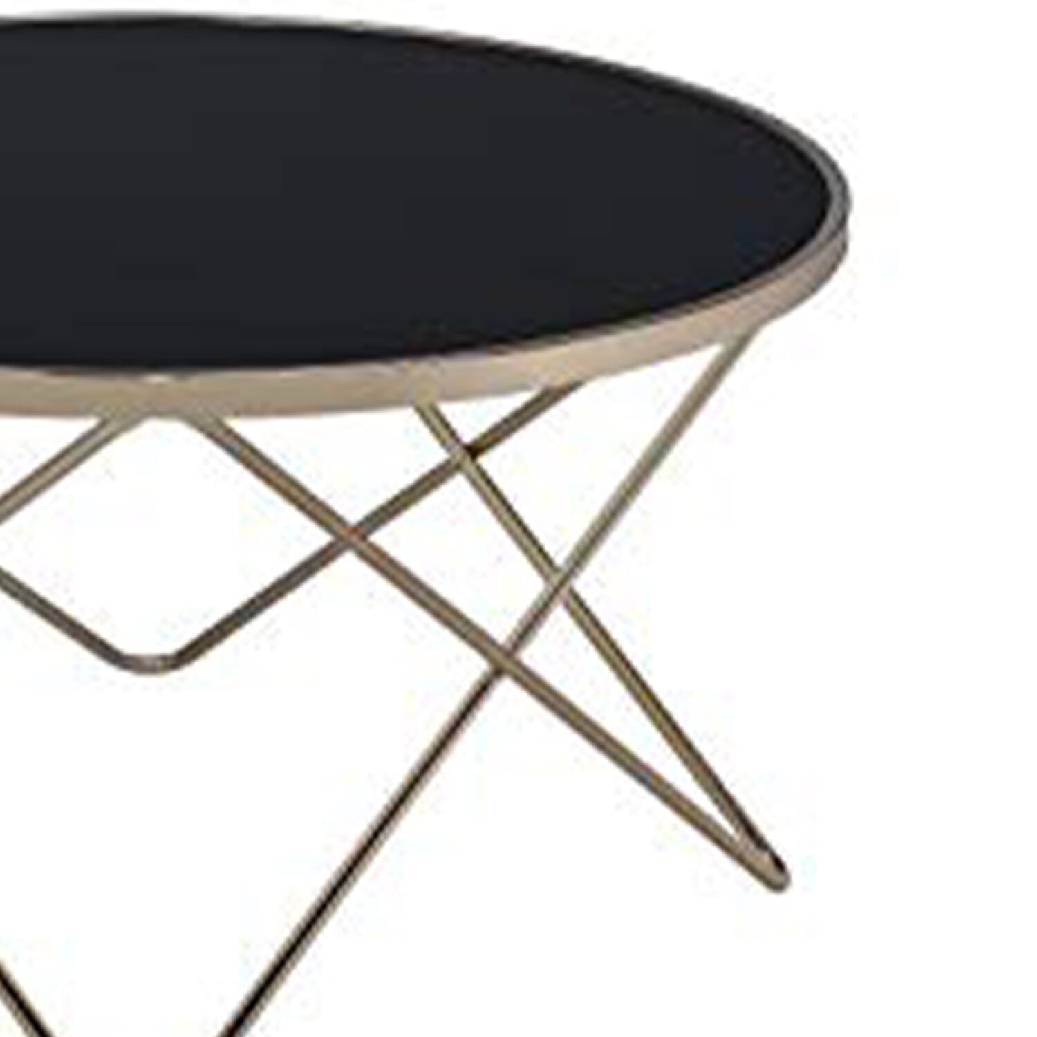 34" Black Glass and Gold Iron Round Coffee Table