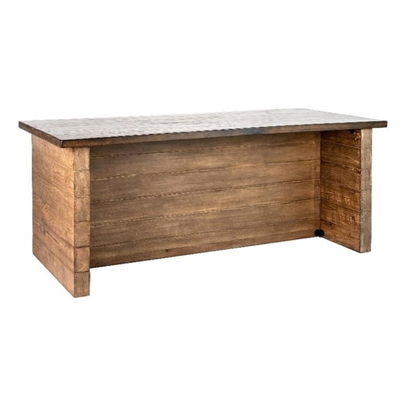 Benjara Amry Counter Table- 90" Rectangular Top- Natural Brown Pine Wood