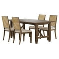 thumbnail image 1 of Benjara Andy 5pc Dining Table Set, Cane Rattan Back, Brown Wood, Beige Fabric, 1 of 5