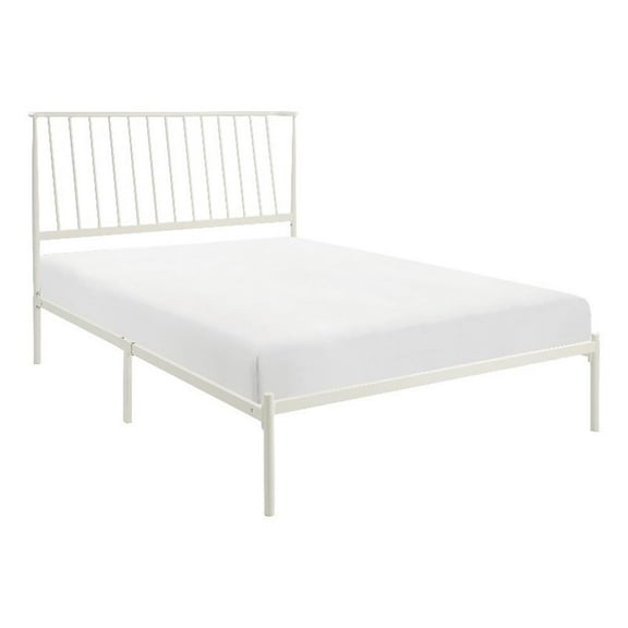 Angie King Size Platform Metal Bed- Subtly Angled Slats on Headboard- White