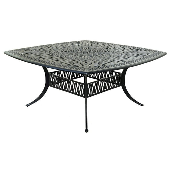 Benjara Arbor 64 Inch Outdoor Dining Table, Square, Aluminum, Tulip Design, Black