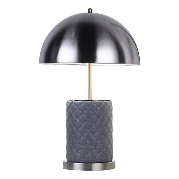 Benjara Aria 21" Table Lamp- Dome Shade- Round- Gray Faux Leather- Dark Silver