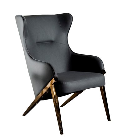 Benjara Arlo 33 Inch Accent Chair, Contoured Wingback, Gray Vegan Leather