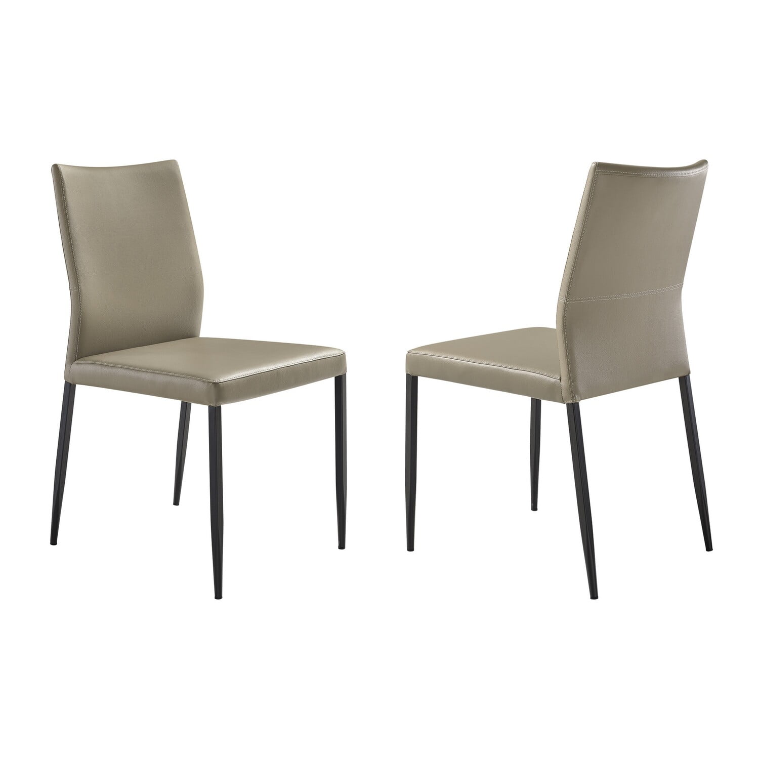 Benjara Ash 22 Inch Dining Chair Set of 2, Gray Faux Leather, Tall Curved, Black