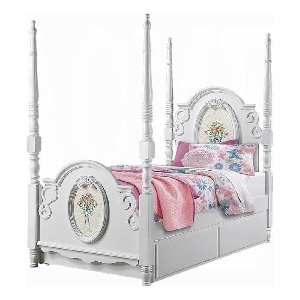 Auri Twin 4 Poster Princess Bed- Classic Arched Headboard- White