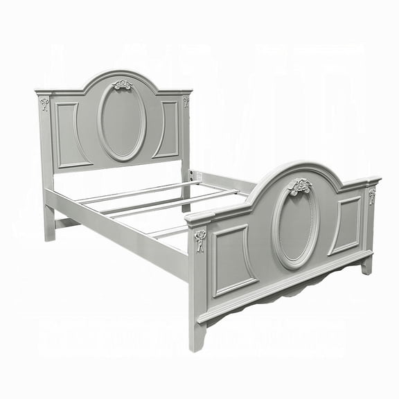 Auri Twin Size Bed, Arch Headboard, Rope Molding w Floral Motifs, Gray