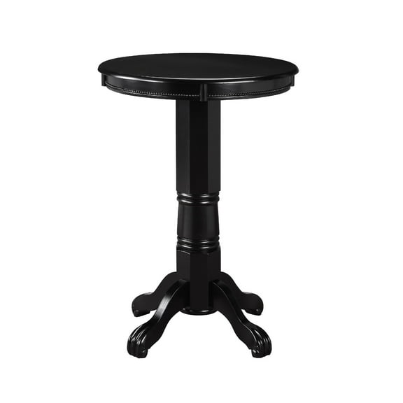 Ava 42 Inch Wood Pub Bar Table, Molded Trim, Carved Pedestal, Black