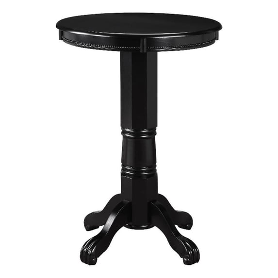 Ava 42 Inch Wood Pub Bar Table, Molded Trim, Carved Pedestal, Black
