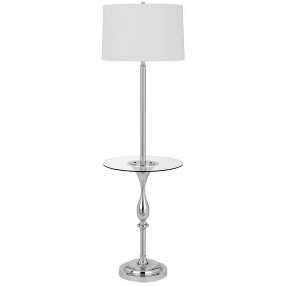 Ava 61 Inch Modern Floor Lamp, Glass Tray Table, 1 USB Port, Glossy, Chrome