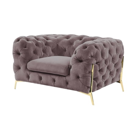 Benjara Ava Alto 50 Inch Chesterfield Chair, Gray Velour, Button Tufted