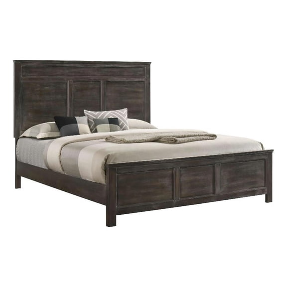 Benjara Aver Full Size Bed- Transitional Carved Panel Design- Nutmeg Brown Wood