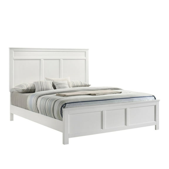 Benjara Aver Twin Size Bed, Transitional Carved Panel Design, White Wood Finish