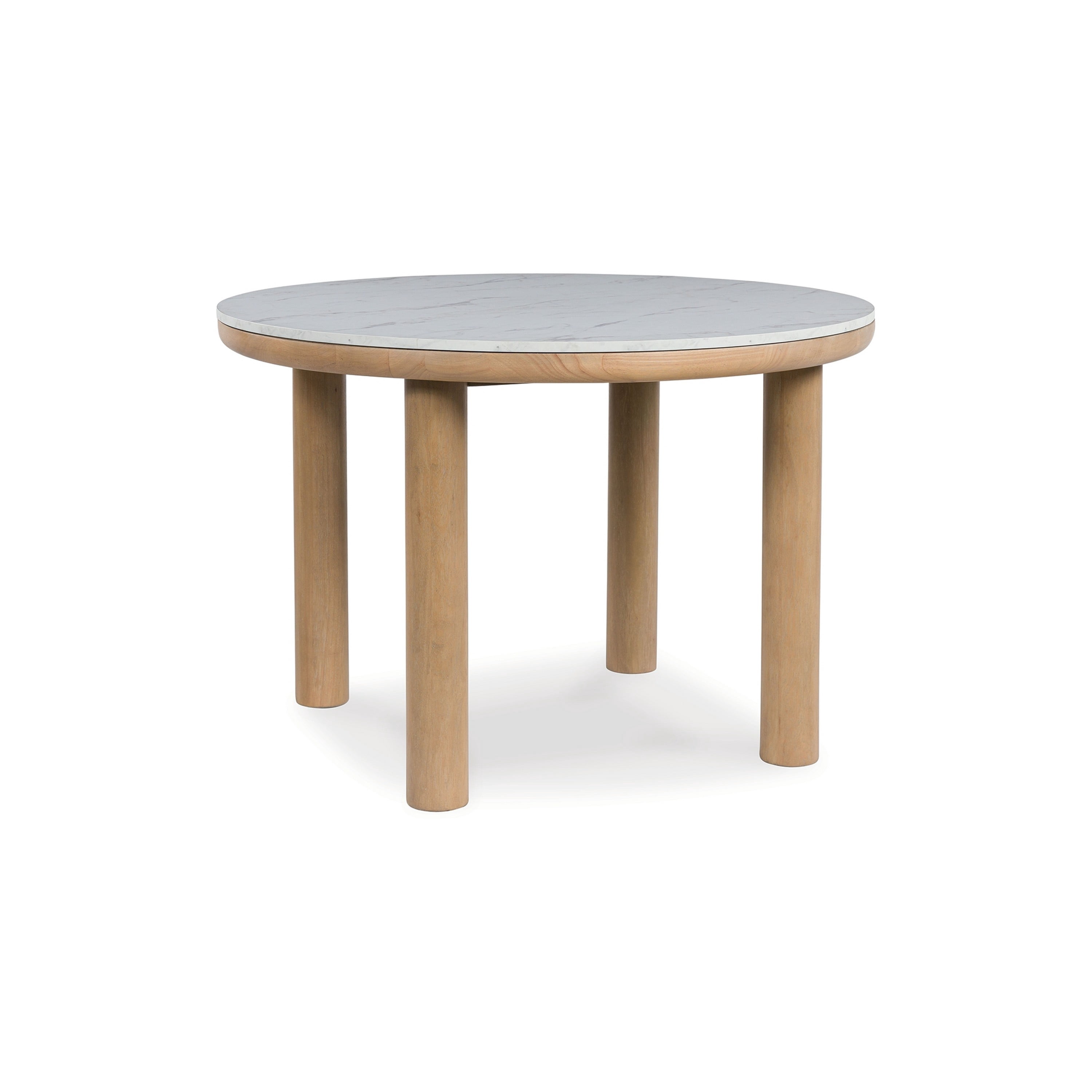 Awdyn Dining Table, 45 Inch Round White Marble Top, Brown Wood Legs ...