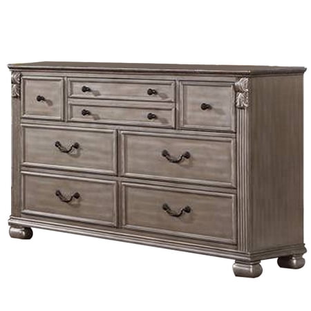 Benjara Aza 59 Inch Classic Dresser, 8 Drawers, Metal Drop Handles, Champagne Gold