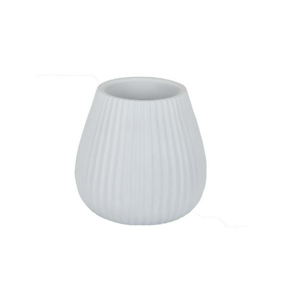 Azra Vase with Ribbed Texture and Wide Opening, 8 Inch White Resin