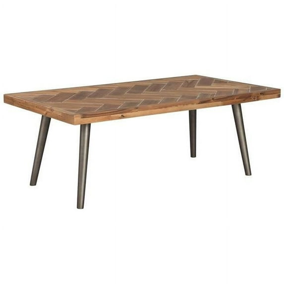 Benjara BM206159 Rectangular Cocktail Table with Knotty Details & Flared Legs, Brown