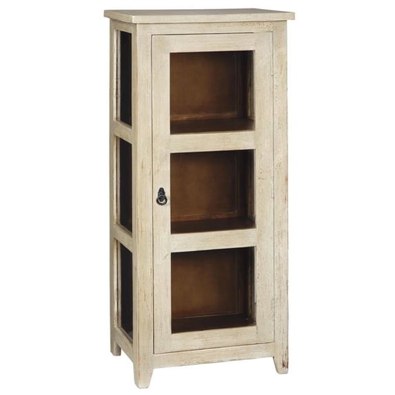Benjara BM207001 Wooden Accent Cabinet with Single Door Storage, Weathered White