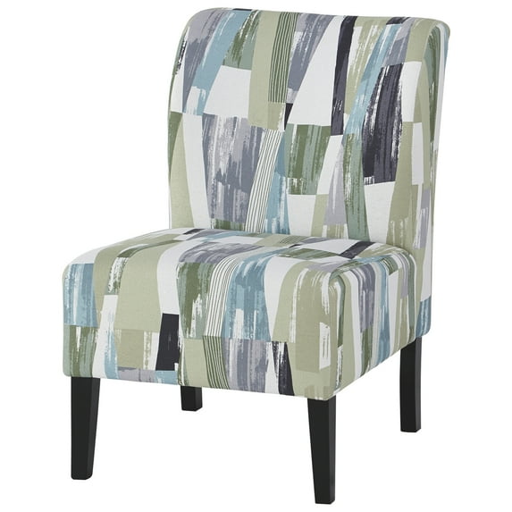 Wooden Armless Accent Chair with Patterned Fabric Upholstery Multicolor