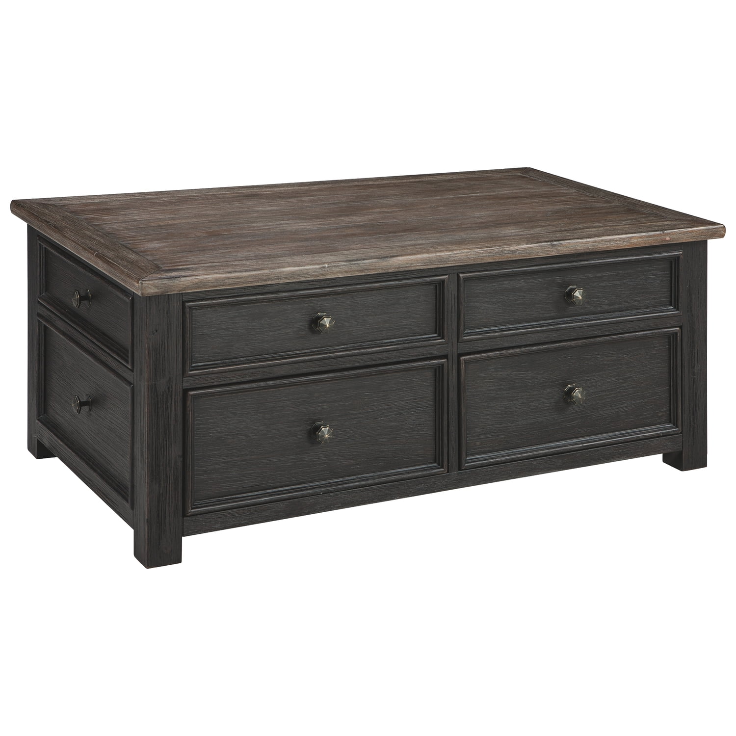 Wooden Lift Top Coffee Table with Drawers and Caster, Black and Brown
