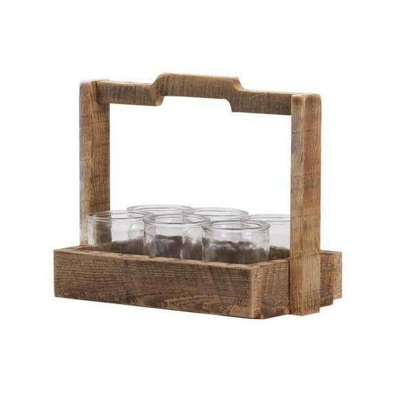 Benjara BM208365 Round Glasses with Rectangular Planter Basket - Brown & Clear - 6 Piece