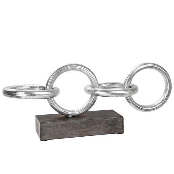 Benjara BM208632 Metal Ring Chain with Horizontal Interlocking on Base, Gray & Silver