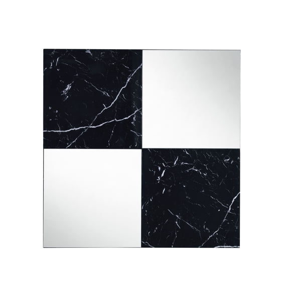 Contemporary Square Accent Wall Mirror with Faux Marble, Silver and Black