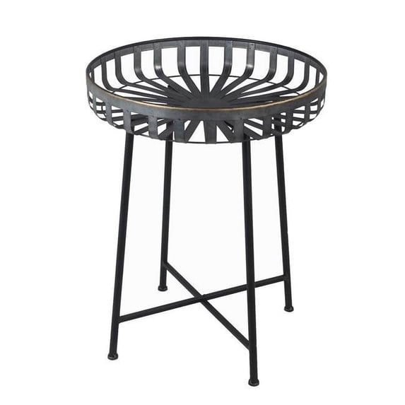 Benjara BM209958 Industrial Metal Accent Table with Round Cage Style Top - Gray & Black - 28 x 22 x 22 in.