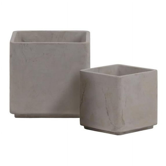 Benjara BM210085 Cement Square Pot with Textured Details & Tapered Bottom, Gray - Set of 2