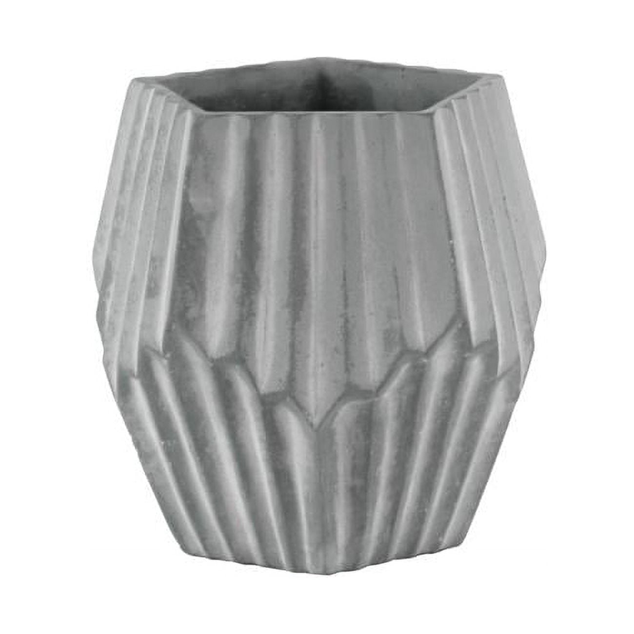 Pentagonal Pot Benjara BM210087 Cement Pentagon Shaped Pot with Ribbed Design, Washed ...