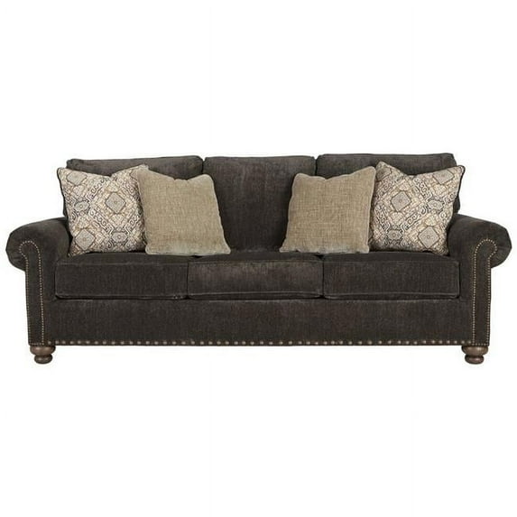 Nailhead Trim Fabric Upholstered Queen Size Sofa Sleeper, Brown