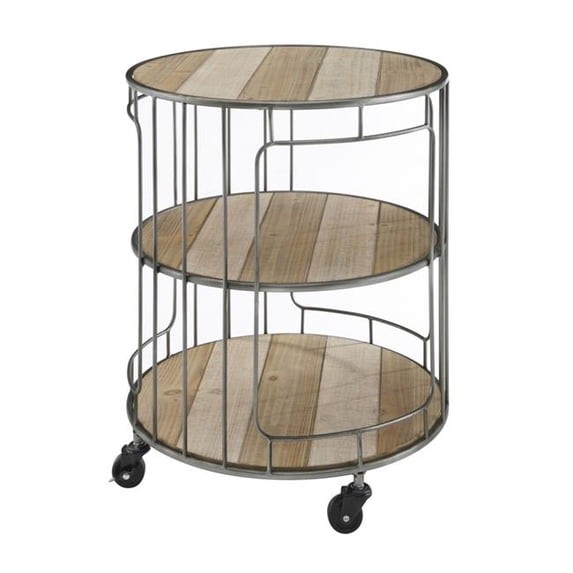 Benjara BM213997 3 Tier Wood & Metal Frame Rolling Cart with Casters - Brown & Silver
